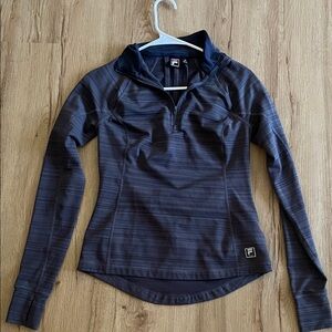 Fila Women's Black and Gray Striped Quarter-Zip Hoodie